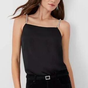 ☘️NWT Ann Taylor Crystal Strap Satin Cami, black, size XL